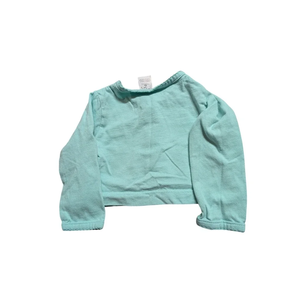 Carter's Baby Girl Aqua Blue Scalloped Neck Long Sleeve Cardigan Size 6 Months